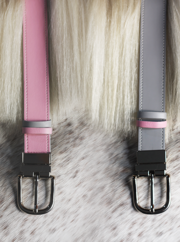 Cinto Couro Duo 2 em 1 -  cinza & rosa