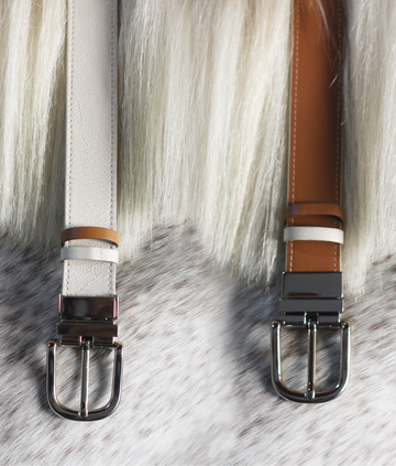 Cinto Couro Duo 2 em 1 - caramelo & off white